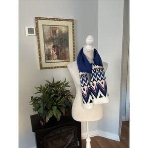 Sweater-Knit Fair Isle Scarf One Size Blue White Black Red